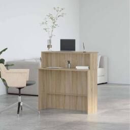 Berkfield Home Reception Desk Sonoma Oak 100x50x103.5 cm Engineered Wood in Light Oak - thumbnail 4