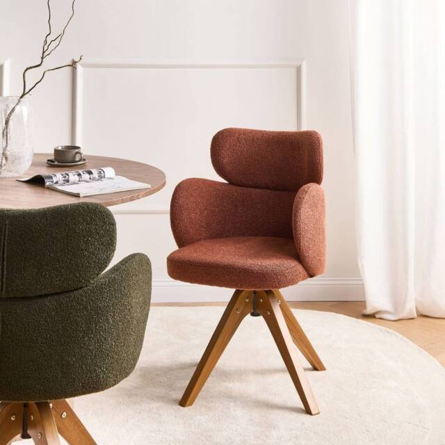 Wyld and Coco Swivel Dining Chair - Orange Boucle - image 1
