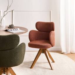 Wyld and Coco Swivel Dining Chair - Orange Boucle - thumbnail 1