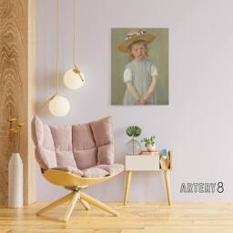 "Artery8 Child in a Straw Hat Painting Cassatt Vintage Canvas Wall Art in Grey - Size: W24"" x H32""" - thumbnail 3