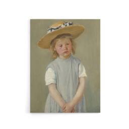"Artery8 Child in a Straw Hat Painting Cassatt Vintage Canvas Wall Art in Grey - Size: W24"" x H32""" - thumbnail 1