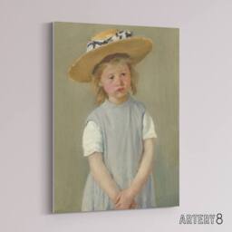 "Artery8 Child in a Straw Hat Painting Cassatt Vintage Canvas Wall Art in Grey - Size: W24"" x H32""" - thumbnail 2