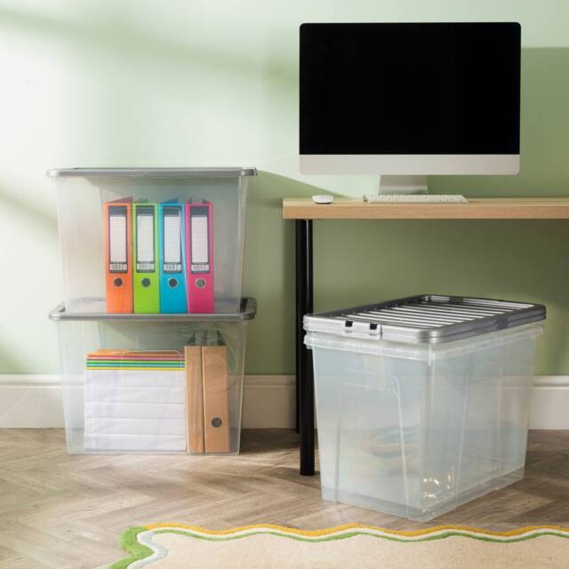 Wham Crystal 80L Clear Box & Stronger Lid PK4 in Silver - image 1