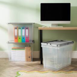 Wham Crystal 80L Clear Box & Stronger Lid PK4 in Silver