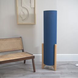 ValueLights Henry Wooden Base Midi Floor Lamp with Tall Fabric Shade in Navy - thumbnail 1