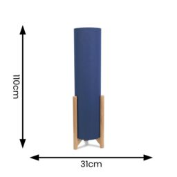 ValueLights Henry Wooden Base Midi Floor Lamp with Tall Fabric Shade in Navy - thumbnail 6