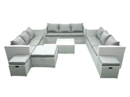 Fimous Rattan Garden Outdoor Furniture Set 12 Seater Rattan Garden Sofa Set with 3 Footstools Light Grey Mixed - thumbnail 2
