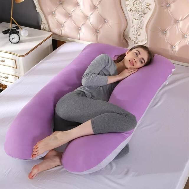 Havendro U Shaped Maternity Pregnancy Pillow wit Cover Sleeping Pillow in Purple - image 1
