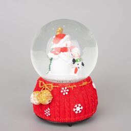 Shatchi Musical Christmas Snowglobe Large Water Ball Features Christmas Santa Tree Scene Cute Resin Base Decorations in Red - thumbnail 4