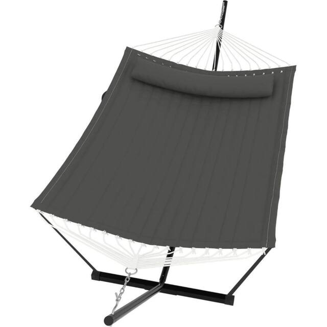VOGREX 2 Person Double Hammock with Stand Pillow in Grey - image 1
