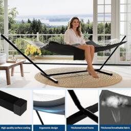 VOGREX 2 Person Double Hammock with Stand Pillow in Grey - thumbnail 4