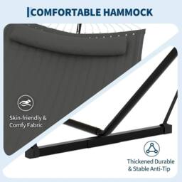 VOGREX 2 Person Double Hammock with Stand Pillow in Grey - thumbnail 2