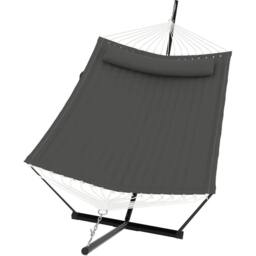 VOGREX 2 Person Double Hammock with Stand Pillow in Grey