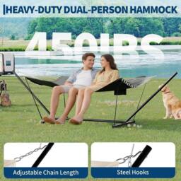 VOGREX 2 Person Double Hammock with Stand Pillow in Grey - thumbnail 3