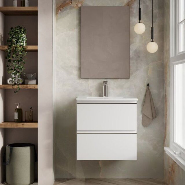 Banyetti Vatilla 600mm Wall Hung Vanity Unit with Lira Basin - Gloss White - image 1