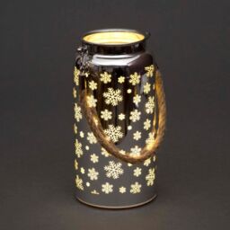 Shatchi 20cm Christmas Decorated Jar Table Snowflakes Design Silver Lantern - thumbnail 1