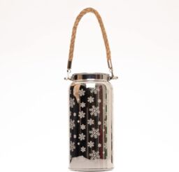 Shatchi 20cm Christmas Decorated Jar Table Snowflakes Design Silver Lantern - thumbnail 5