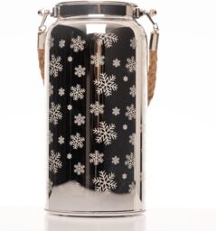 Shatchi 20cm Christmas Decorated Jar Table Snowflakes Design Silver Lantern - thumbnail 4