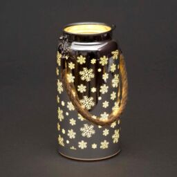 Shatchi 20cm Christmas Decorated Jar Table Snowflakes Design Silver Lantern - thumbnail 3