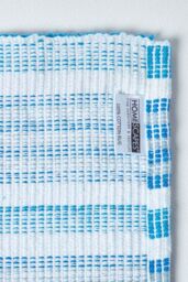 Homescapes Handloomed Striped Cotton Bath Mat in Blue - thumbnail 5