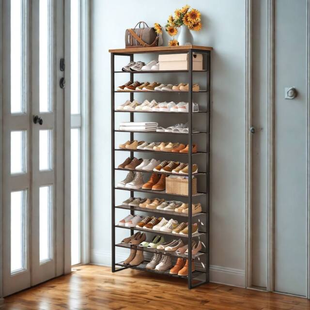 FURNOS 12-Tier Large Hallway Shoe Rack Storage Organiser in Brown - image 1