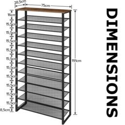 FURNOS 12-Tier Large Hallway Shoe Rack Storage Organiser in Brown - thumbnail 8