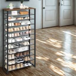 FURNOS 12-Tier Large Hallway Shoe Rack Storage Organiser in Brown - thumbnail 6