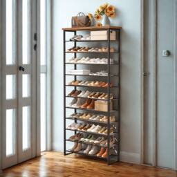 FURNOS 12-Tier Large Hallway Shoe Rack Storage Organiser in Brown