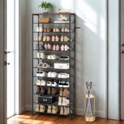 FURNOS 12-Tier Large Hallway Shoe Rack Storage Organiser in Brown - thumbnail 5