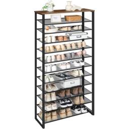 FURNOS 12-Tier Large Hallway Shoe Rack Storage Organiser in Brown - thumbnail 7