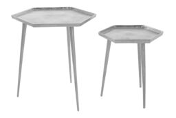 Orsina Set Of 2 Hexagonal Side Tables, Metallic Silver Finish Bedside Table, Lounge Sidetables, Small Hexagonal Tables - thumbnail 2