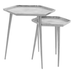 Orsina Set Of 2 Hexagonal Side Tables, Metallic Silver Finish Bedside Table, Lounge Sidetables, Small Hexagonal Tables - thumbnail 4