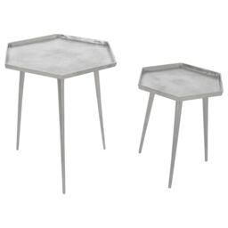 Orsina Set Of 2 Hexagonal Side Tables, Metallic Silver Finish Bedside Table, Lounge Sidetables, Small Hexagonal Tables - thumbnail 3