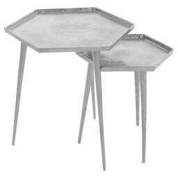 Orsina Set Of 2 Hexagonal Side Tables, Metallic Silver Finish Bedside Table, Lounge Sidetables, Small Hexagonal Tables - thumbnail 5