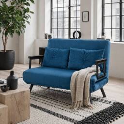 Wyld Haus Lenasu Nasa 4 in 1 Velvet Feel Double Sofa Bed with Cushions in Blue - thumbnail 1