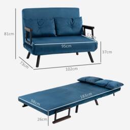 Wyld Haus Lenasu Nasa 4 in 1 Velvet Feel Double Sofa Bed with Cushions in Blue - thumbnail 3