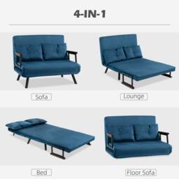 Wyld Haus Lenasu Nasa 4 in 1 Velvet Feel Double Sofa Bed with Cushions in Blue - thumbnail 4