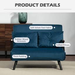 Wyld Haus Lenasu Nasa 4 in 1 Velvet Feel Double Sofa Bed with Cushions in Blue - thumbnail 6