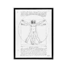 "Artery8 Vitruvian Man Black & White da Vinci Vintage Framed Canvas Wall Art - Size: W12"" x H16""" - thumbnail 1