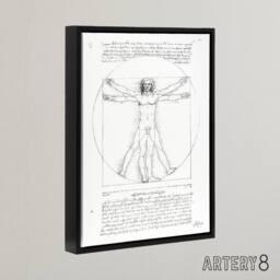 "Artery8 Vitruvian Man Black & White da Vinci Vintage Framed Canvas Wall Art - Size: W12"" x H16""" - thumbnail 2