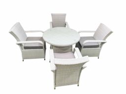 Fimous Wicker PE Rattan Garden Furniture Set Patio Outdoor 4 Chairs Plus Medium Round Table Set Light Grey Mixed - thumbnail 2