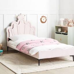 Wyld and Coco Pink Velvet Bed Frame with Crown LED Headboard - 3ft EU Single