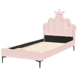 Wyld and Coco Pink Velvet Bed Frame with Crown LED Headboard - 3ft EU Single - thumbnail 4