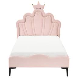 Wyld and Coco Pink Velvet Bed Frame with Crown LED Headboard - 3ft EU Single - thumbnail 5