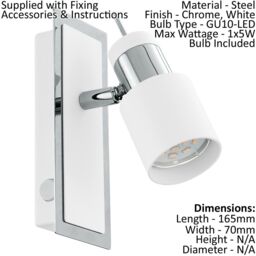 Loops Wall Light Colour Chrome Plated & White Rocker Switch Bulb GU10 1x5W Included - thumbnail 2