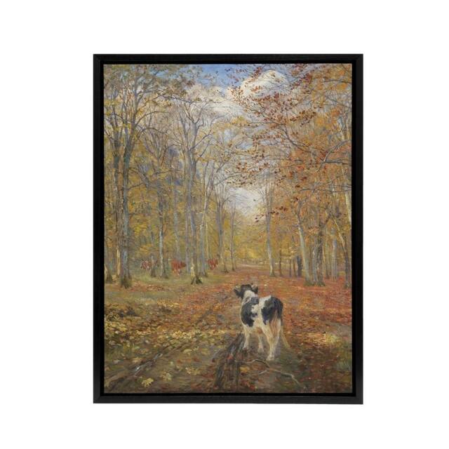 "Artery8 Theodor Philipsen Calf on A Road in Dyrehaven Framed Canvas Art Print - Size: W12"" x H16""" - image 1