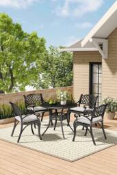 Living and Home 5 Pcs Classical Garden Bistro Set Cast Aluminum with Cushions in Black - thumbnail 2