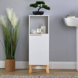 FORGEVIO Bathroom Floor Cabinet Storage Furniture White Floor White 1 Door - thumbnail 4