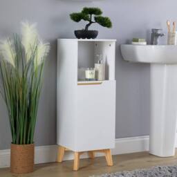 FORGEVIO Bathroom Floor Cabinet Storage Furniture White Floor White 1 Door - thumbnail 3