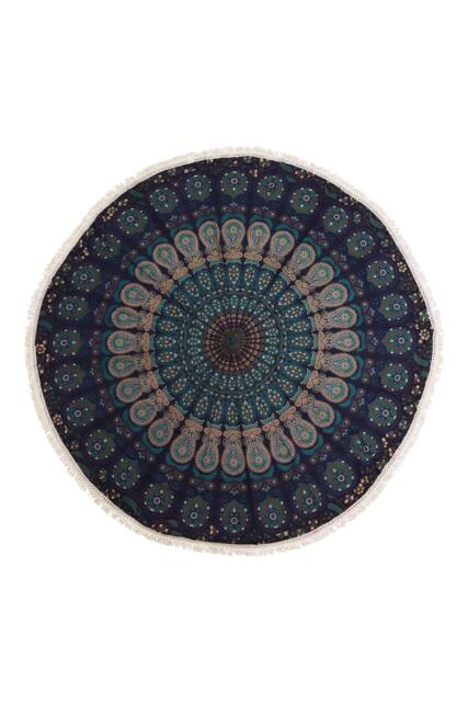 KDMD Peacock Blue Mandala Roundie Cotton Wall Decor 130cm - Size: Medium - image 1